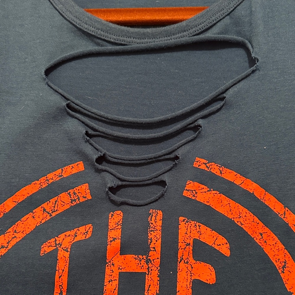 Blue Women's Short-Sleeve Graphic Tee with Lace-Up Neckline - Zunziz - Picture 3 of 4